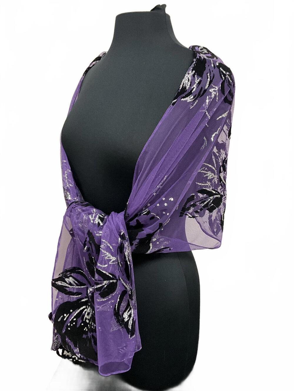 Purple Black Velvet Burnout Evening Wrap